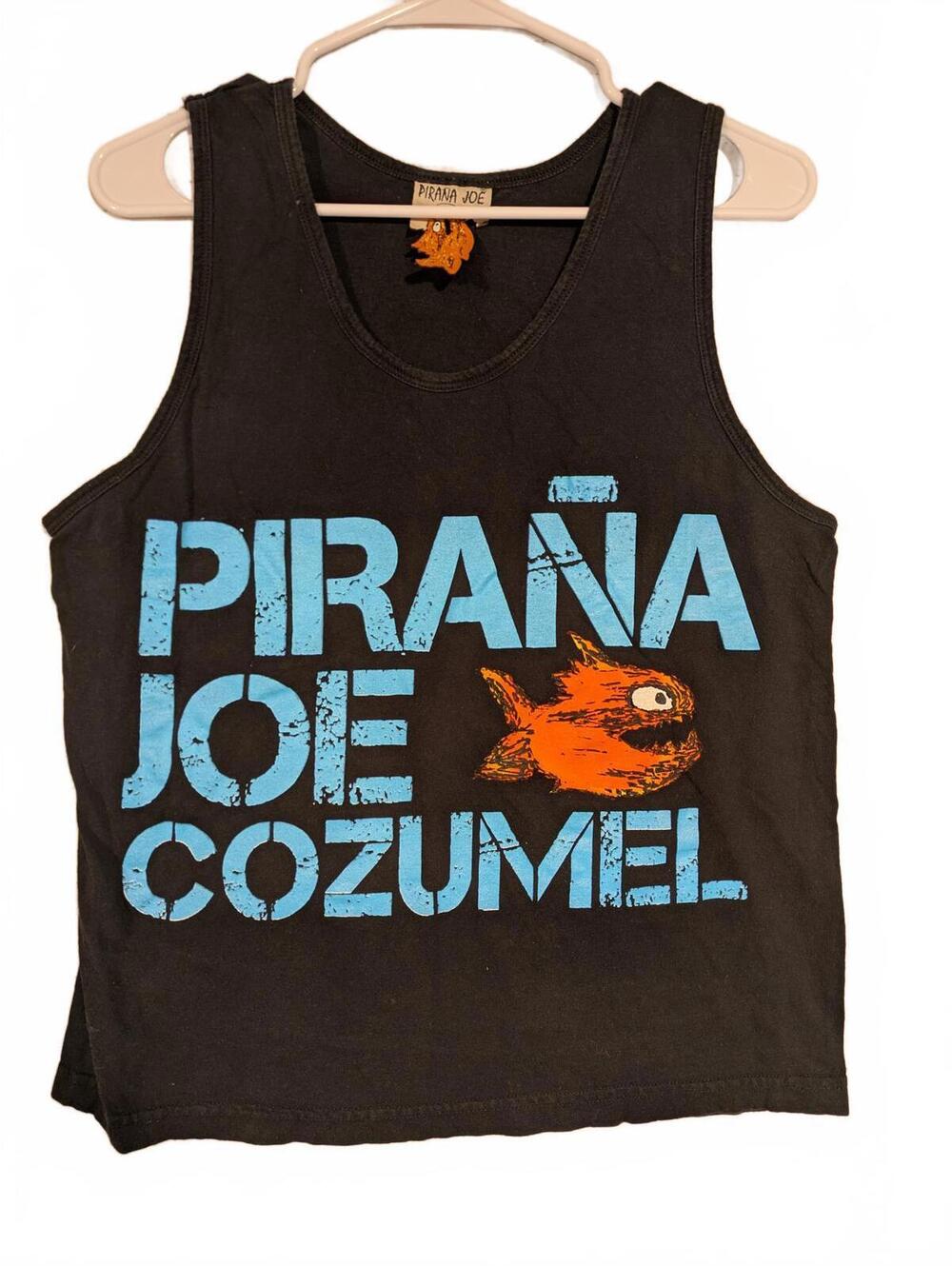 Pirana Joe Cozumel Graphic Tropical Fish Black Sleeveless Tank Top Mens Medium